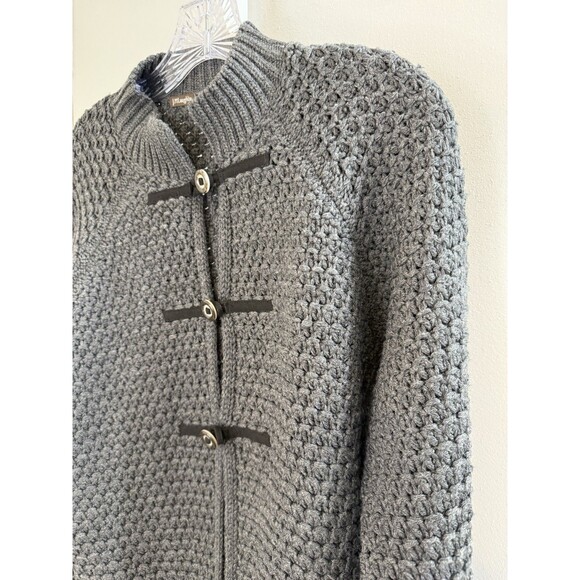 J.McLaughlin Merino Wool Gray Knit Cardigan Sweater L Toggle Closure Minimalist - Picture 8 of 8